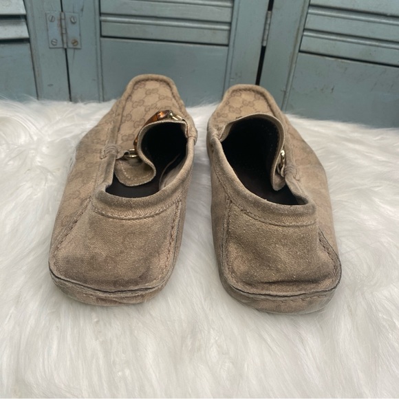 Gucci GG Logo Bamboo Horsebit Driving Loafers Size 12 Brown & Tan - Picture 4 of 9